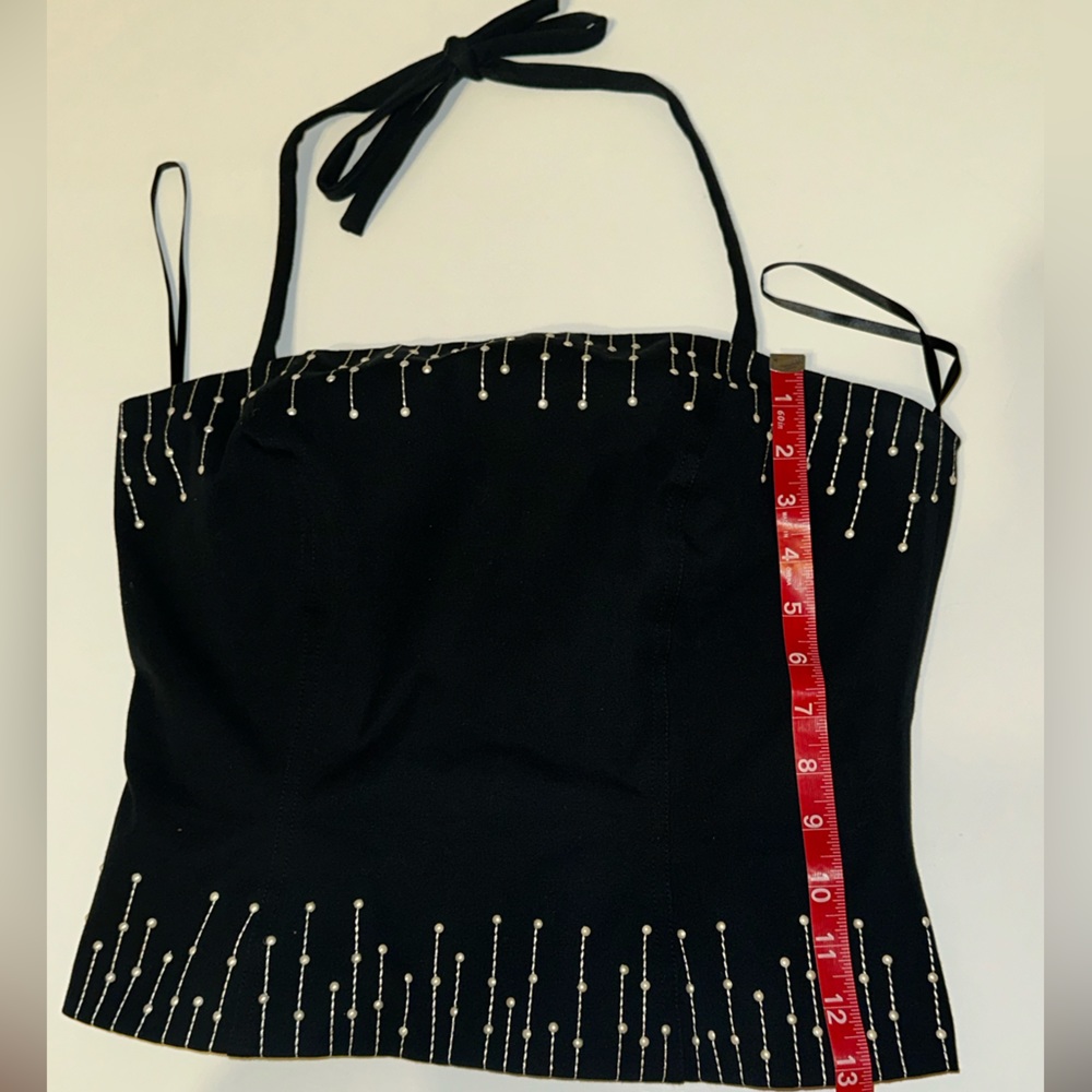 ST. JOHN Pearl drip full zip bandeau Coquette tie-back neck - Picture 4 of 14